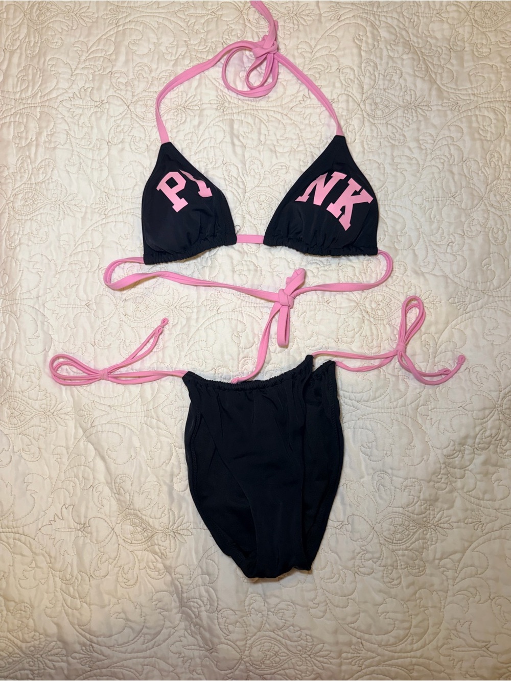 PINK Victoria's Secret Black Bikini with Pink Trim